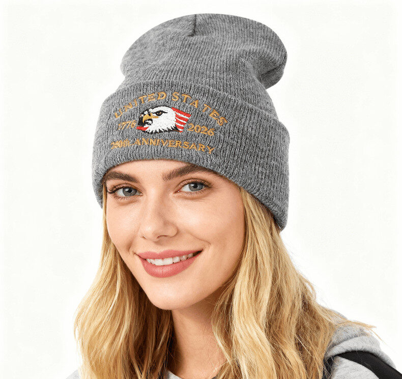 Gorro de punto bordado con águila personalizada, aniversario del décimo aniversario de EE. UU., venta al por mayor US th Anniversary Custom Beanie Eagle Embroidered Knitted Hat Wholesale
