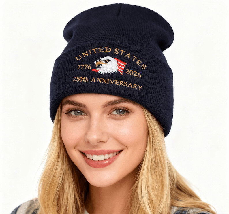 Gorro de punto bordado con águila personalizada, aniversario del décimo aniversario de EE. UU., venta al por mayor US th Anniversary Custom Beanie Eagle Embroidered Knitted Hat Wholesale
