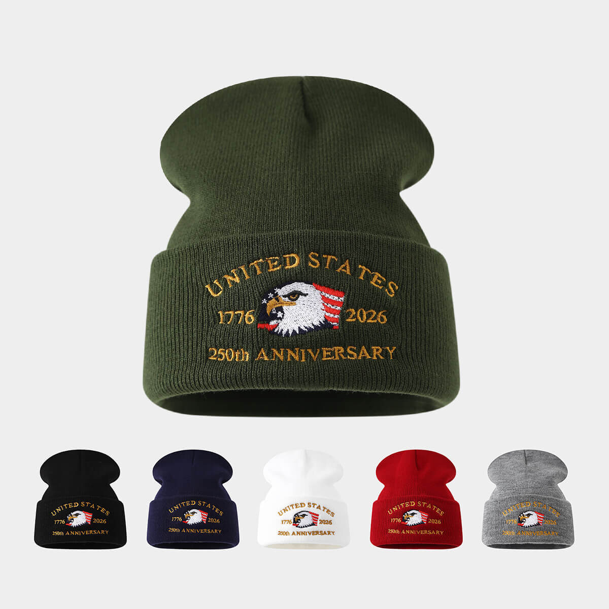 Gorro de punto bordado con águila personalizada, aniversario del décimo aniversario de EE. UU., venta al por mayor US th Anniversary Custom Beanie Eagle Embroidered Knitted Hat Wholesale
