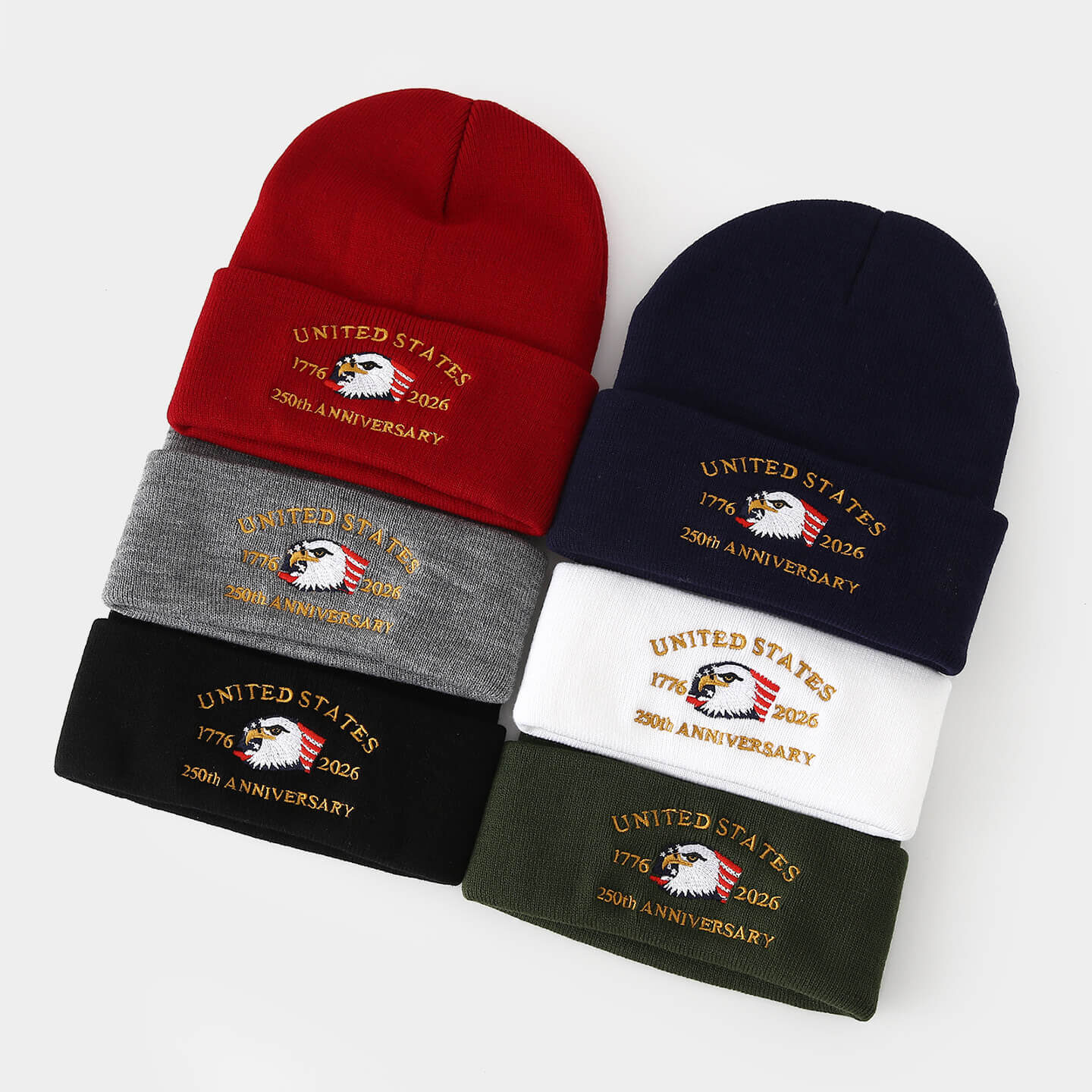 Gorro de punto bordado con águila personalizada, aniversario del décimo aniversario de EE. UU., venta al por mayor US th Anniversary Custom Beanie Eagle Embroidered Knitted Hat Wholesale