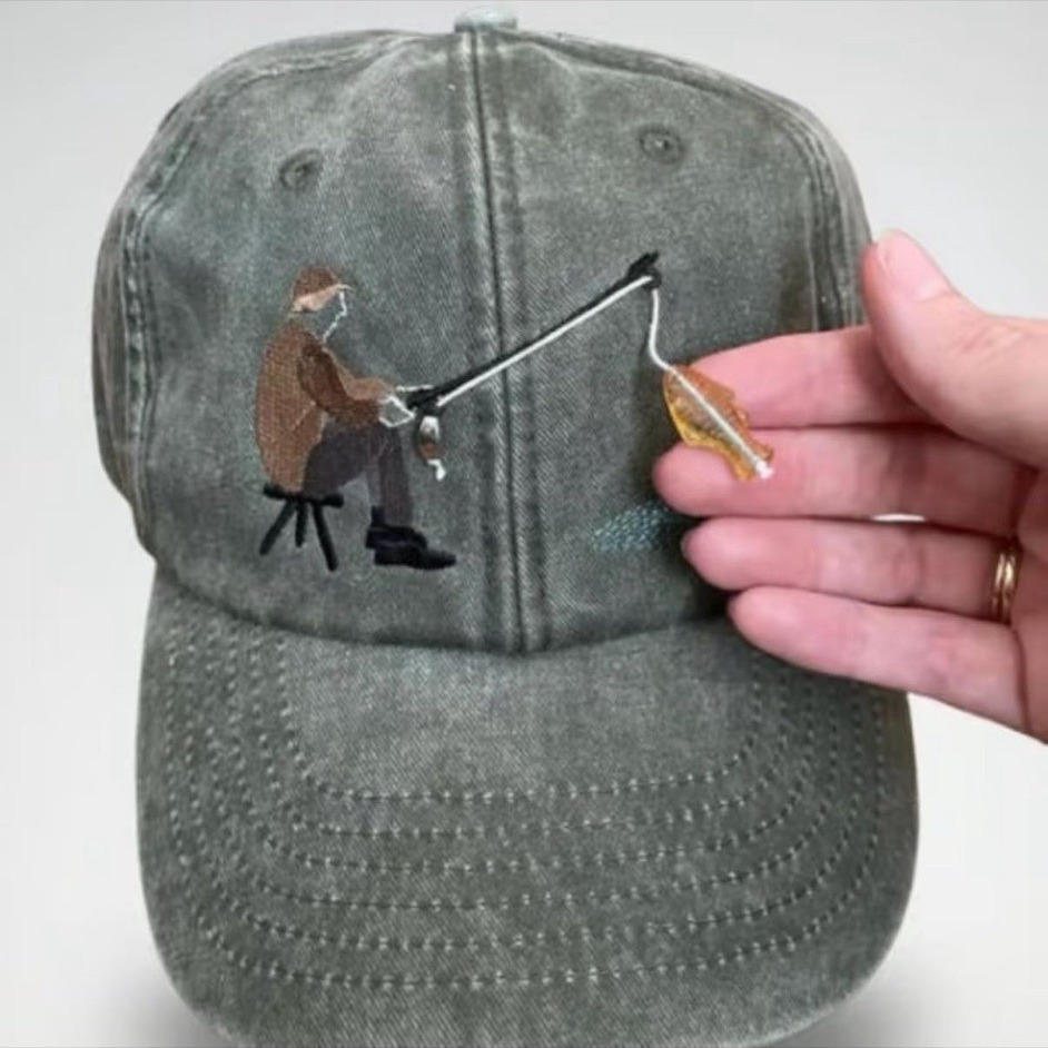 Interactive Embroidery Fishing Cap Pull Cord Reeling